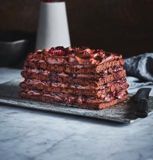 gâteau étagé choco-canneberges